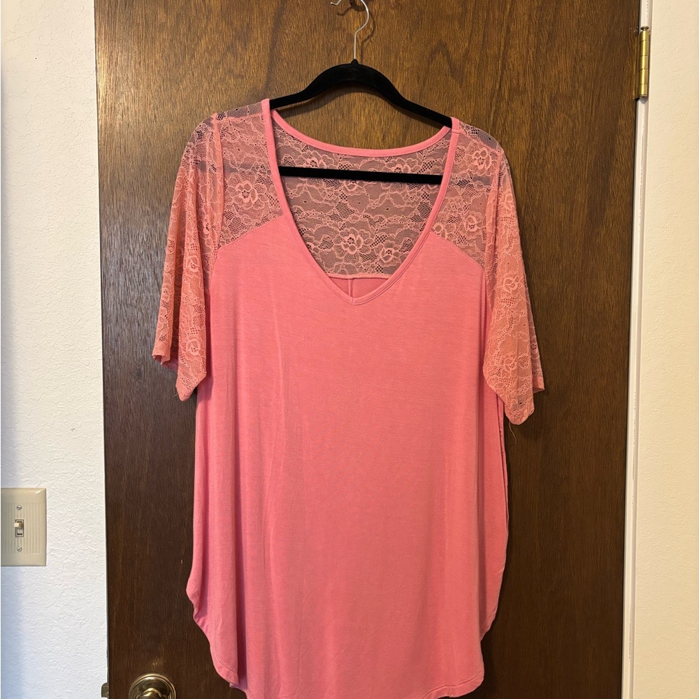 Pink Lace Sleeve Women's Top